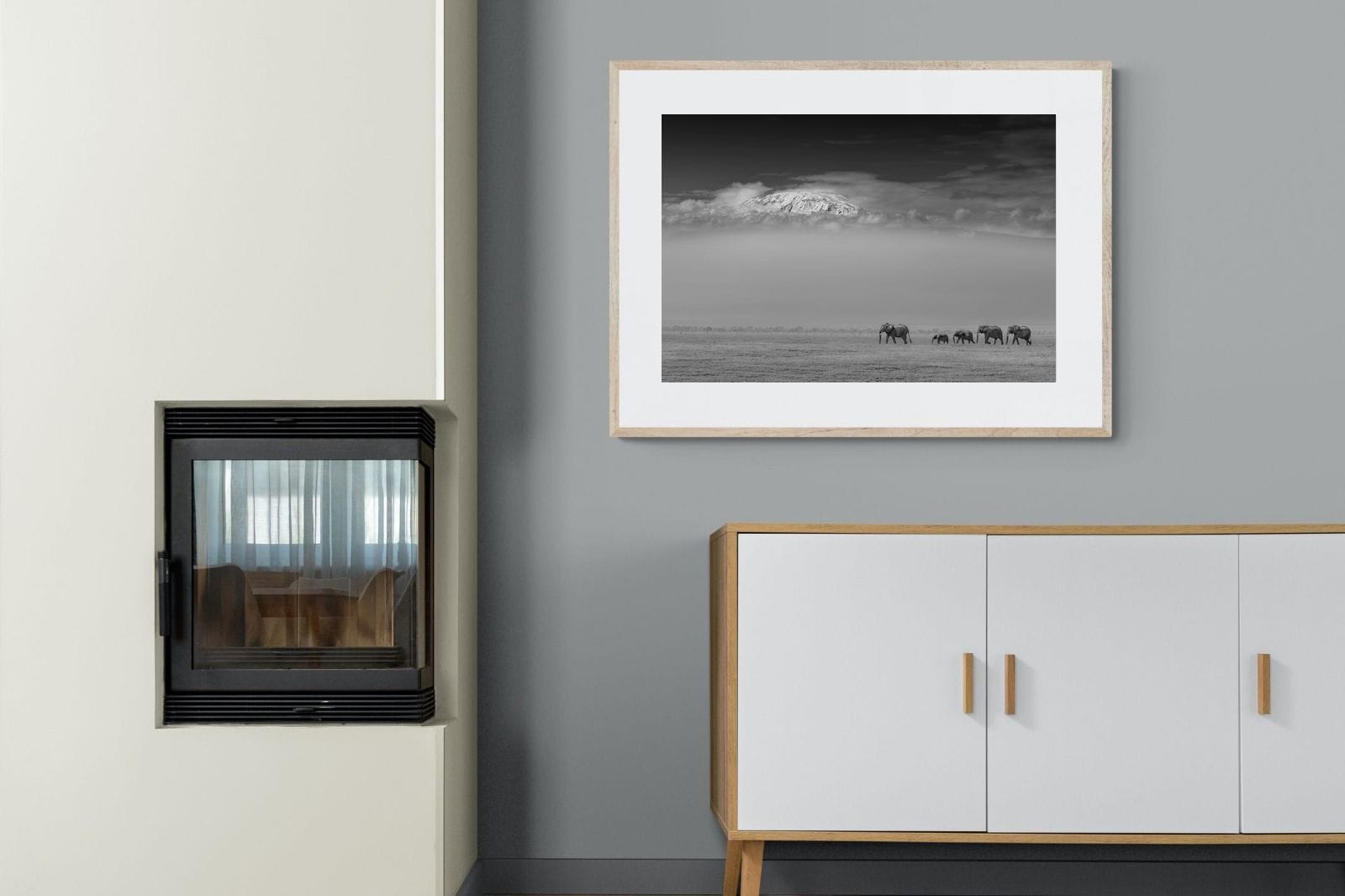 Mountain Elephants-Wall_Art-100 x 75cm-Framed Print-Wood-Pixalot