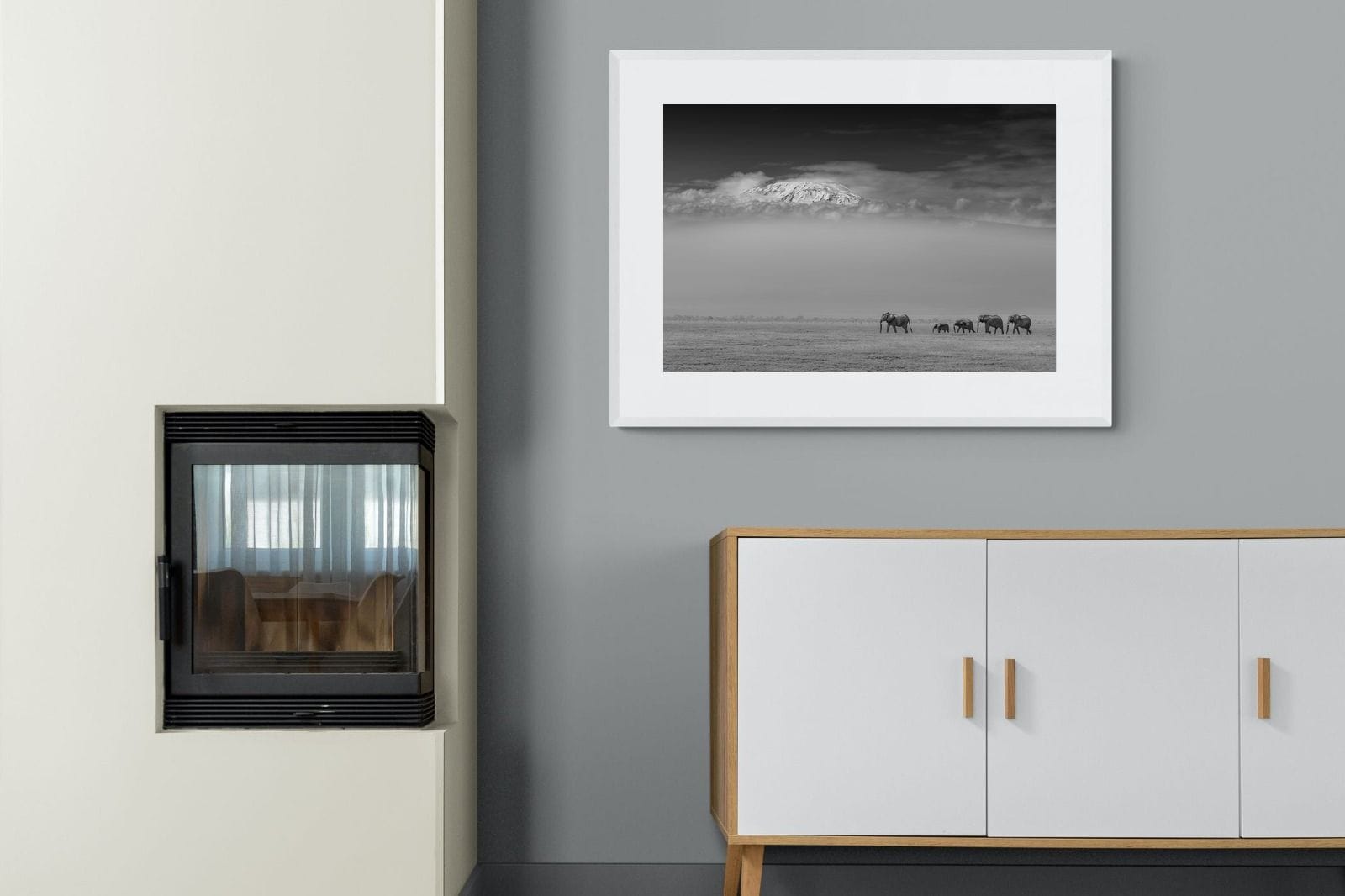 Mountain Elephants-Wall_Art-100 x 75cm-Framed Print-White-Pixalot