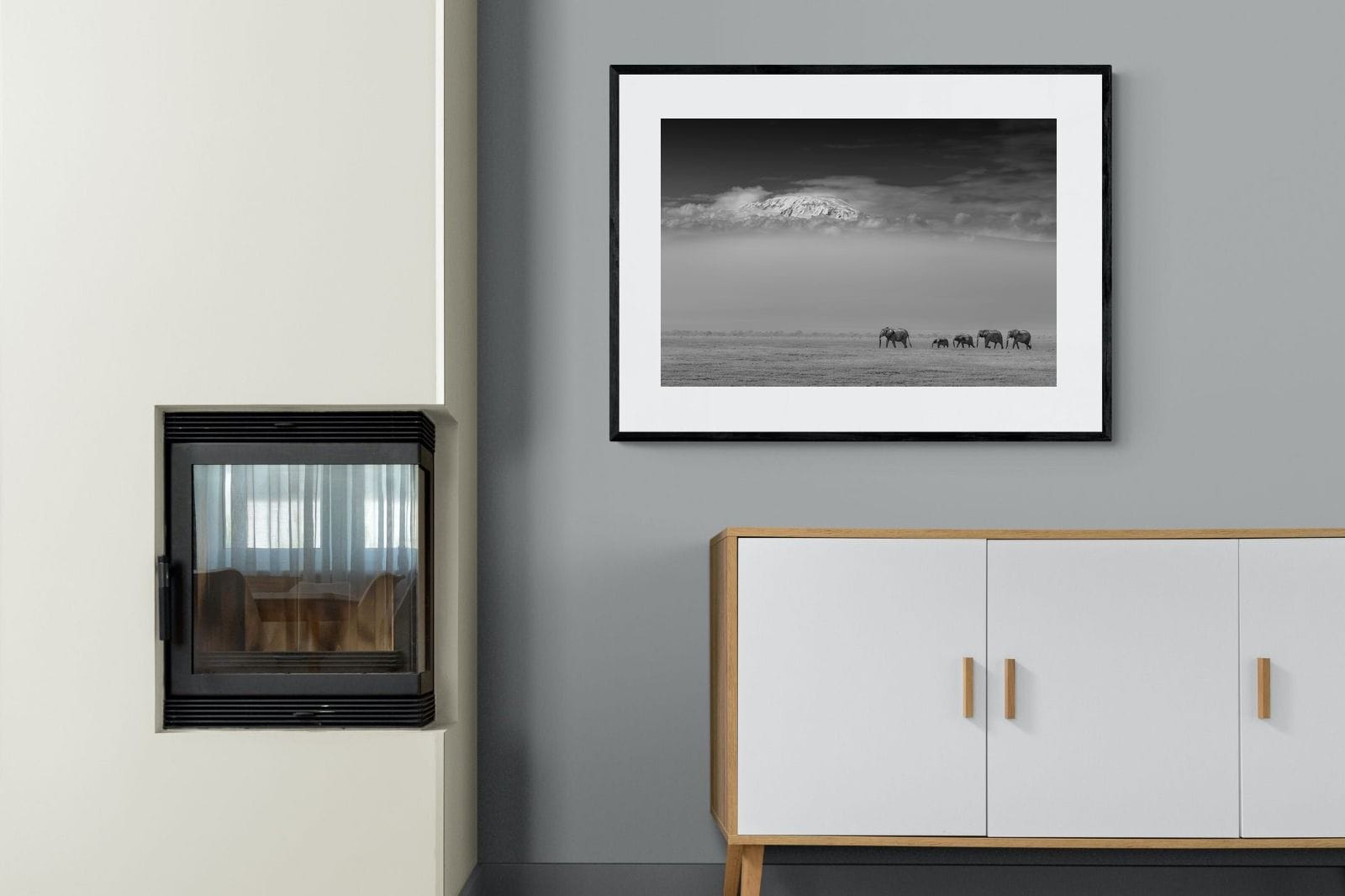 Mountain Elephants-Wall_Art-100 x 75cm-Framed Print-Black-Pixalot