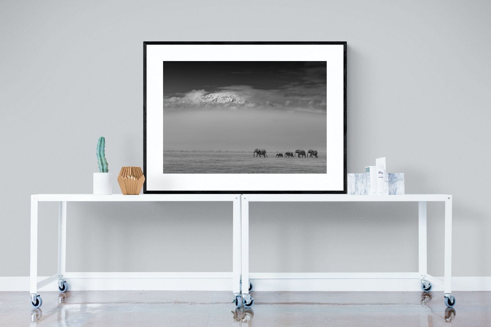 Mountain Elephants-Wall_Art-120 x 90cm-Framed Print-Black-Pixalot