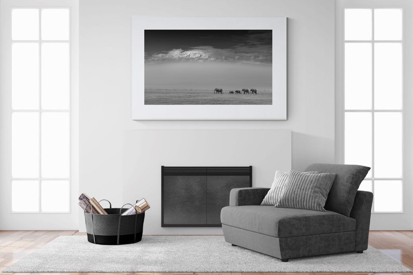 Mountain Elephants-Wall_Art-150 x 100cm-Framed Print-White-Pixalot