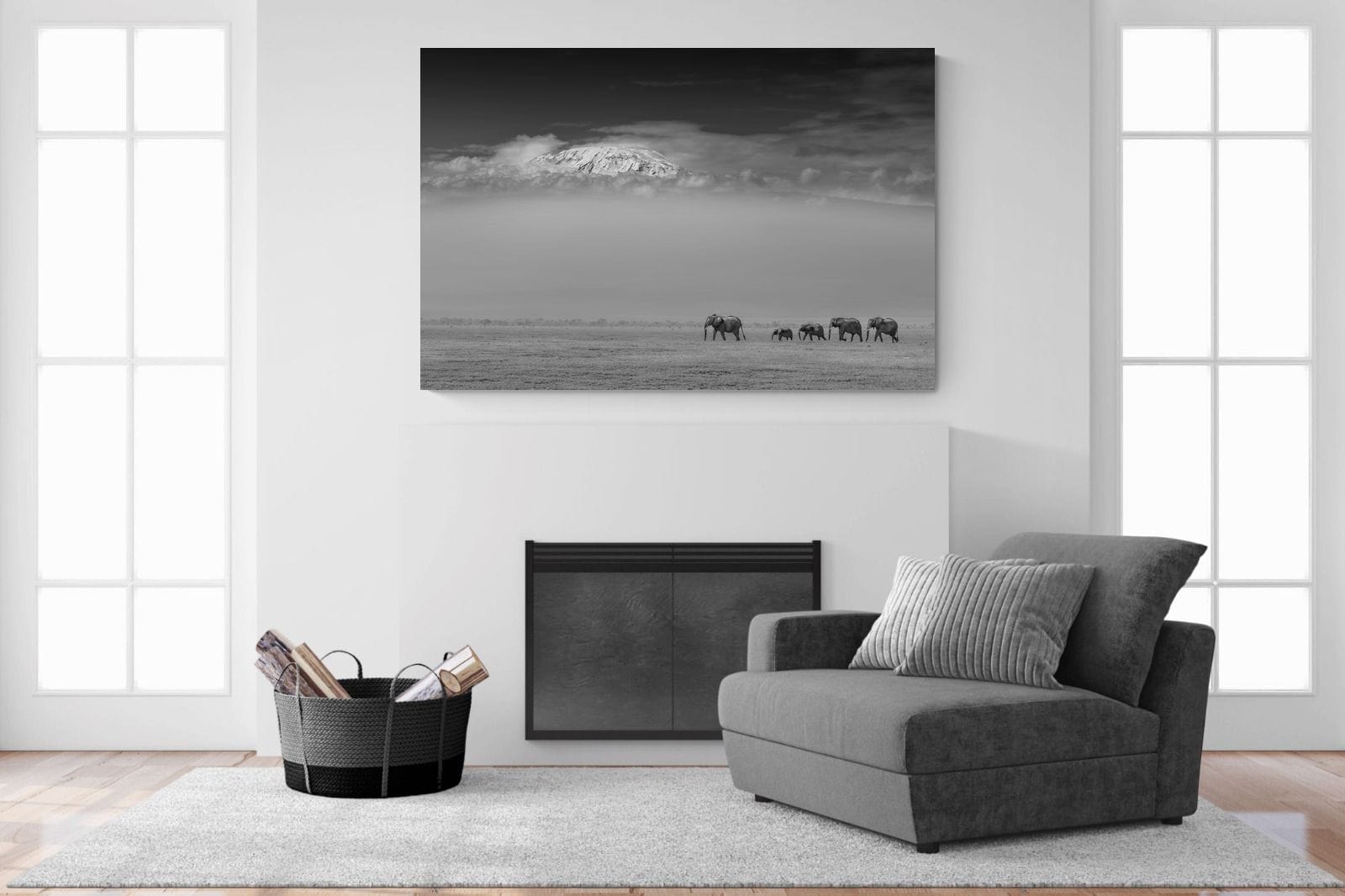 Mountain Elephants-Wall_Art-150 x 100cm-Mounted Canvas-No Frame-Pixalot
