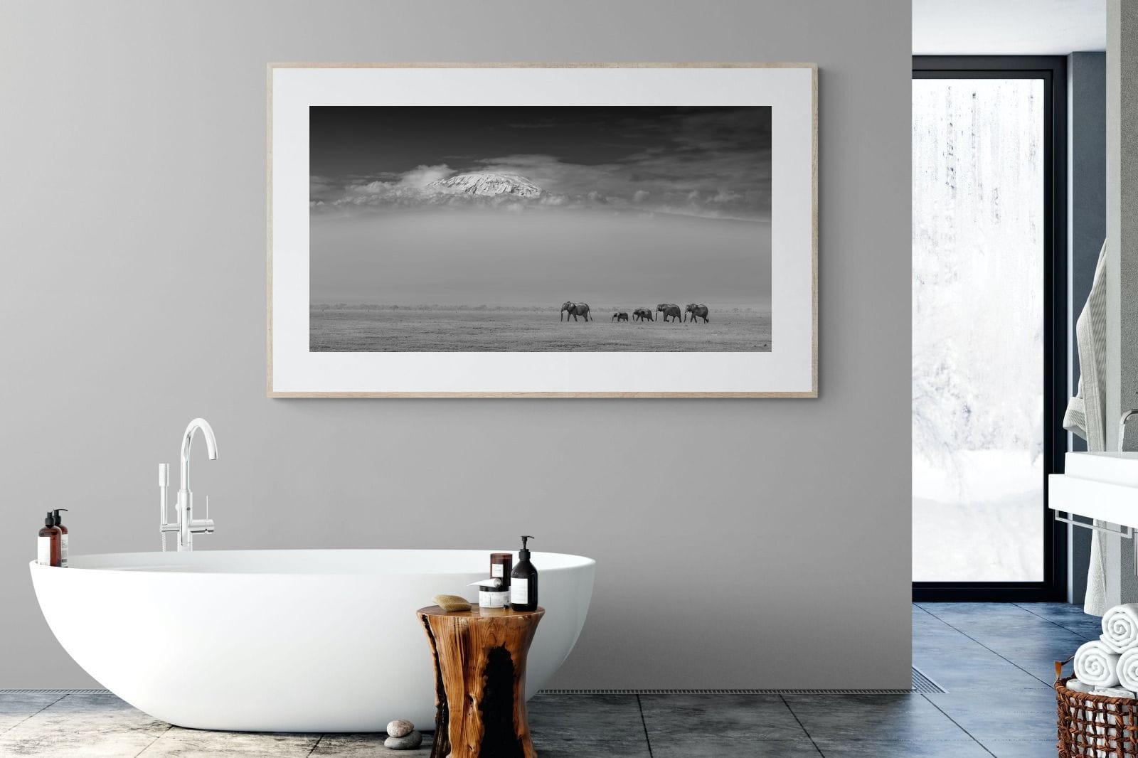 Mountain Elephants-Wall_Art-180 x 110cm-Framed Print-Wood-Pixalot
