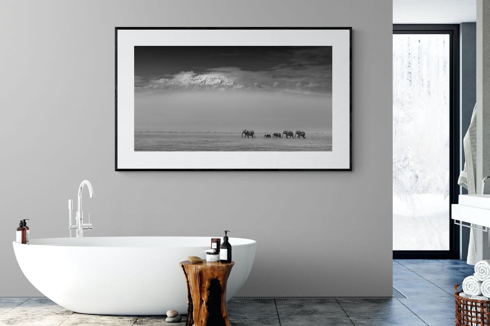 Mountain Elephants-Wall_Art-180 x 110cm-Framed Print-Black-Pixalot
