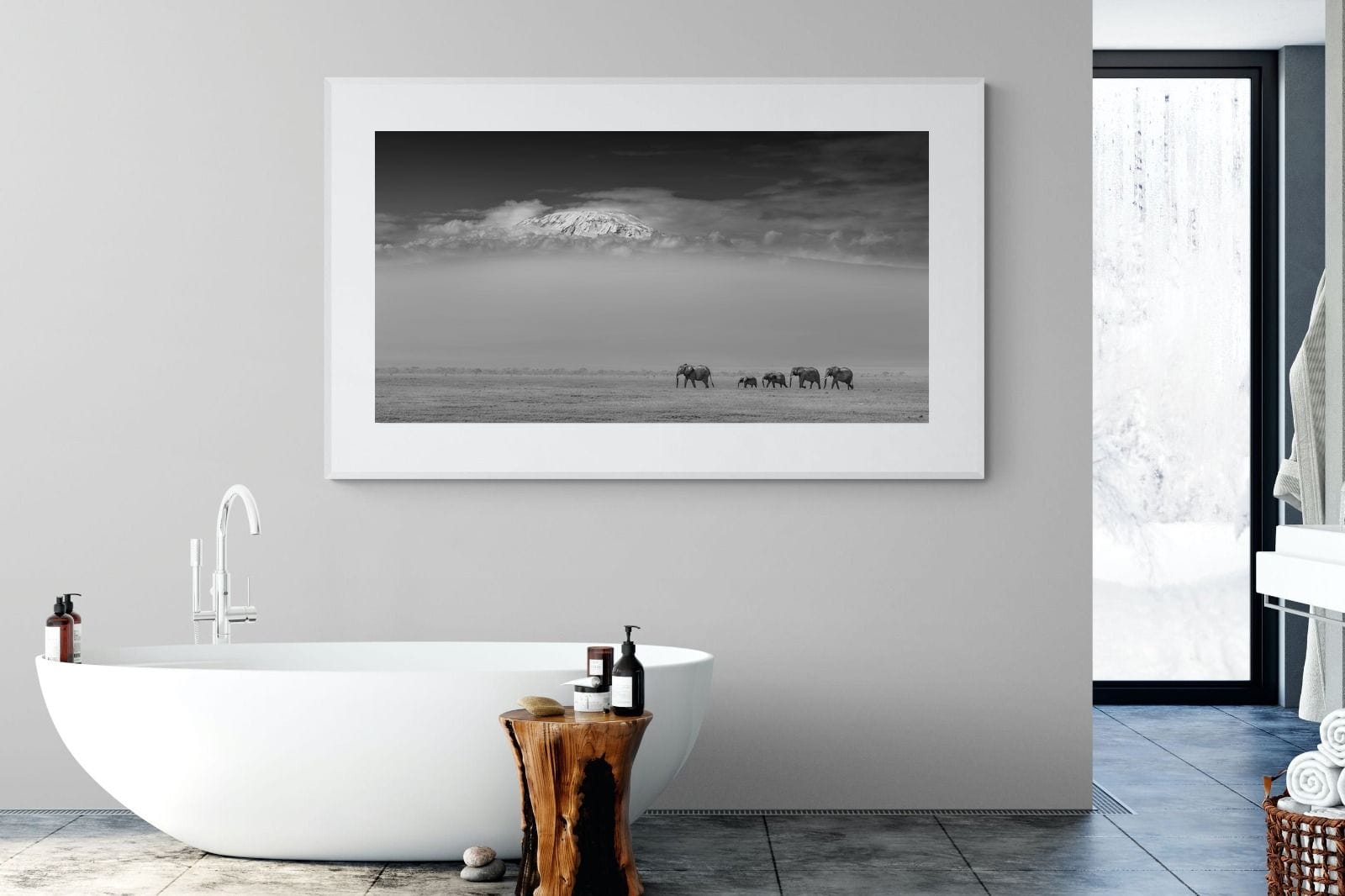 Mountain Elephants-Wall_Art-180 x 110cm-Framed Print-White-Pixalot