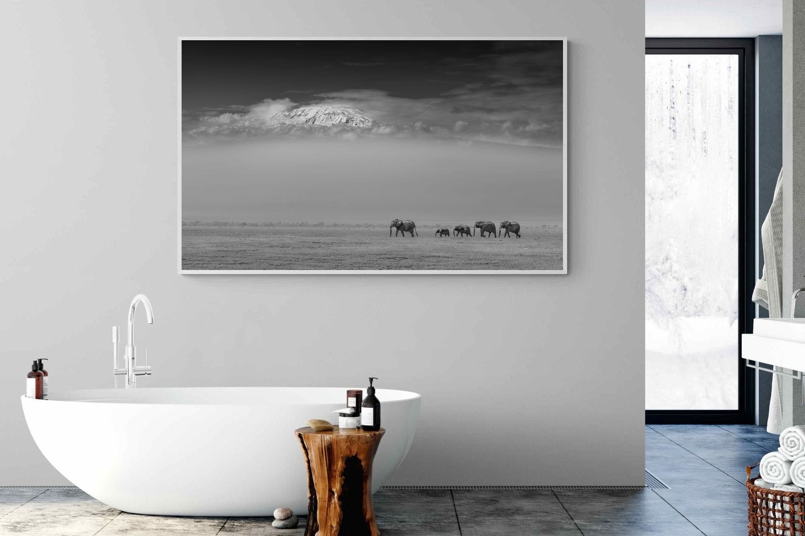 Mountain Elephants-Wall_Art-180 x 110cm-Mounted Canvas-White-Pixalot