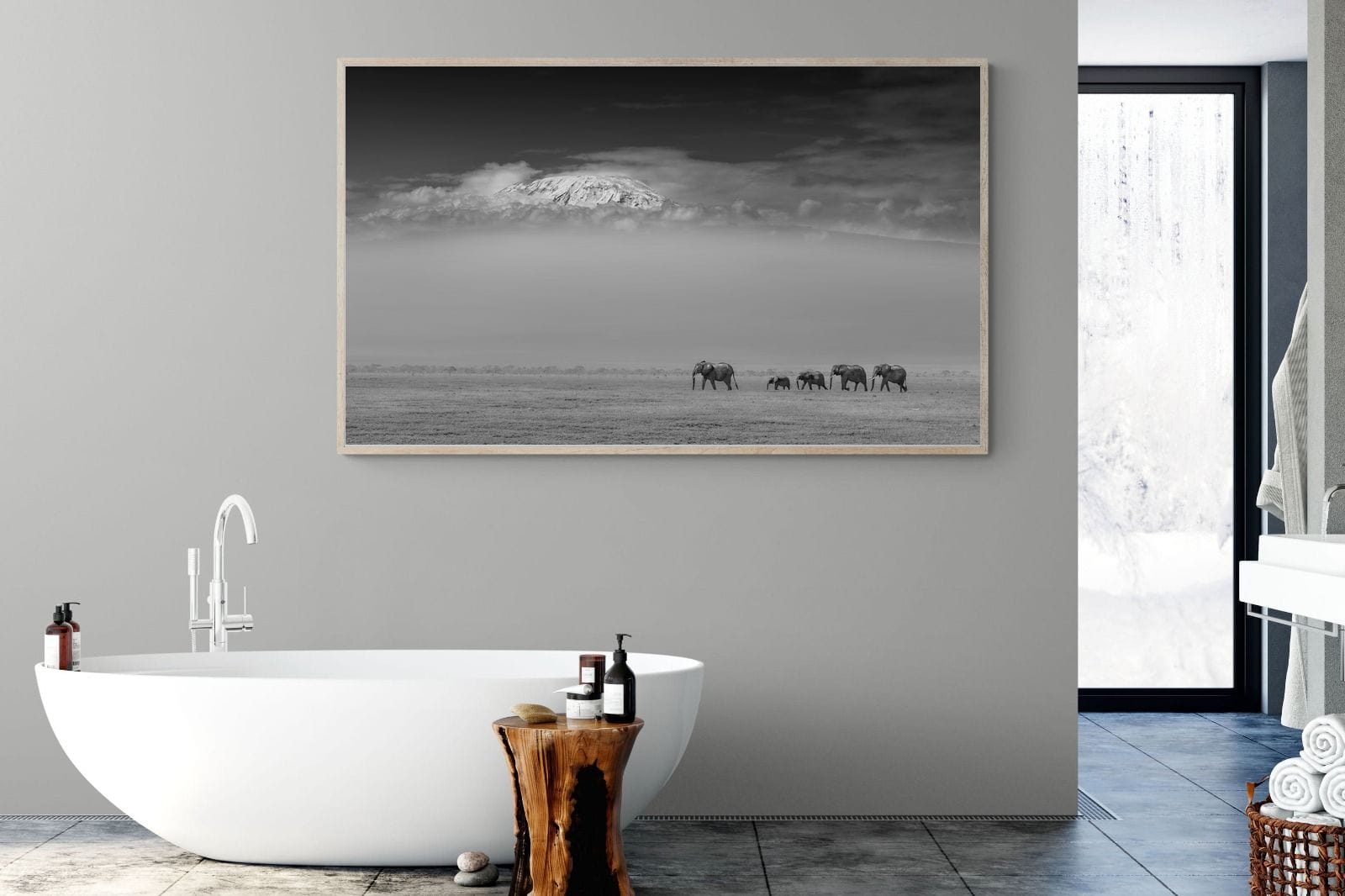 Mountain Elephants-Wall_Art-180 x 110cm-Mounted Canvas-Wood-Pixalot