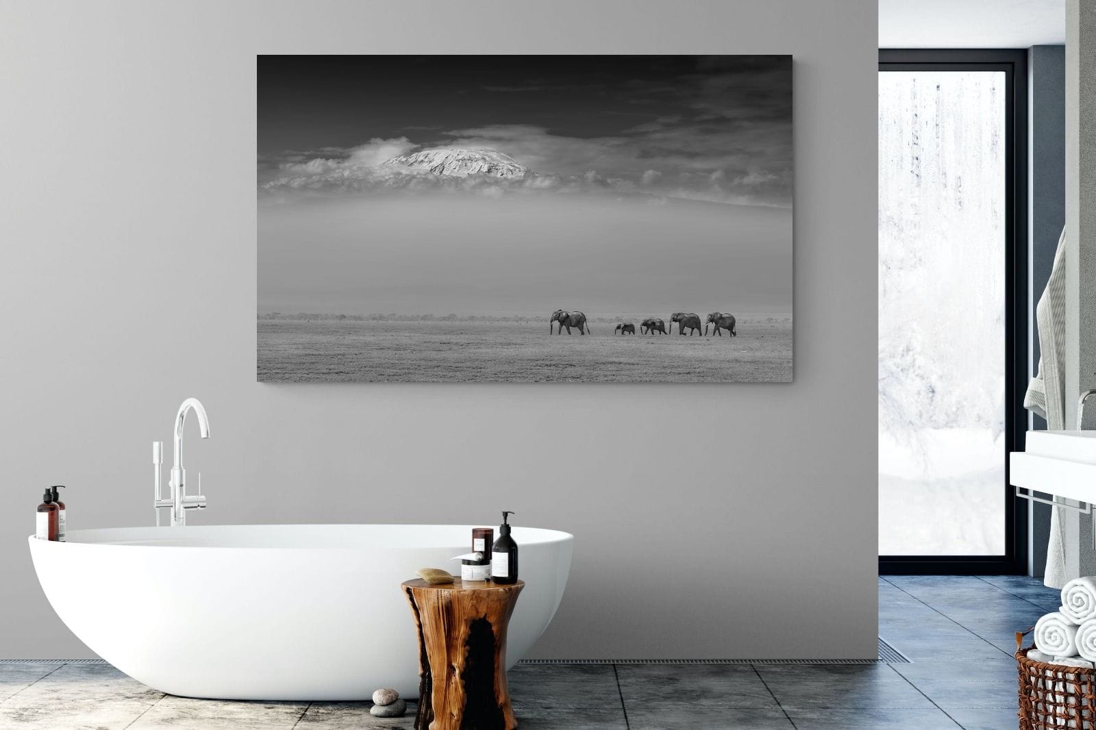 Mountain Elephants-Wall_Art-180 x 110cm-Mounted Canvas-No Frame-Pixalot