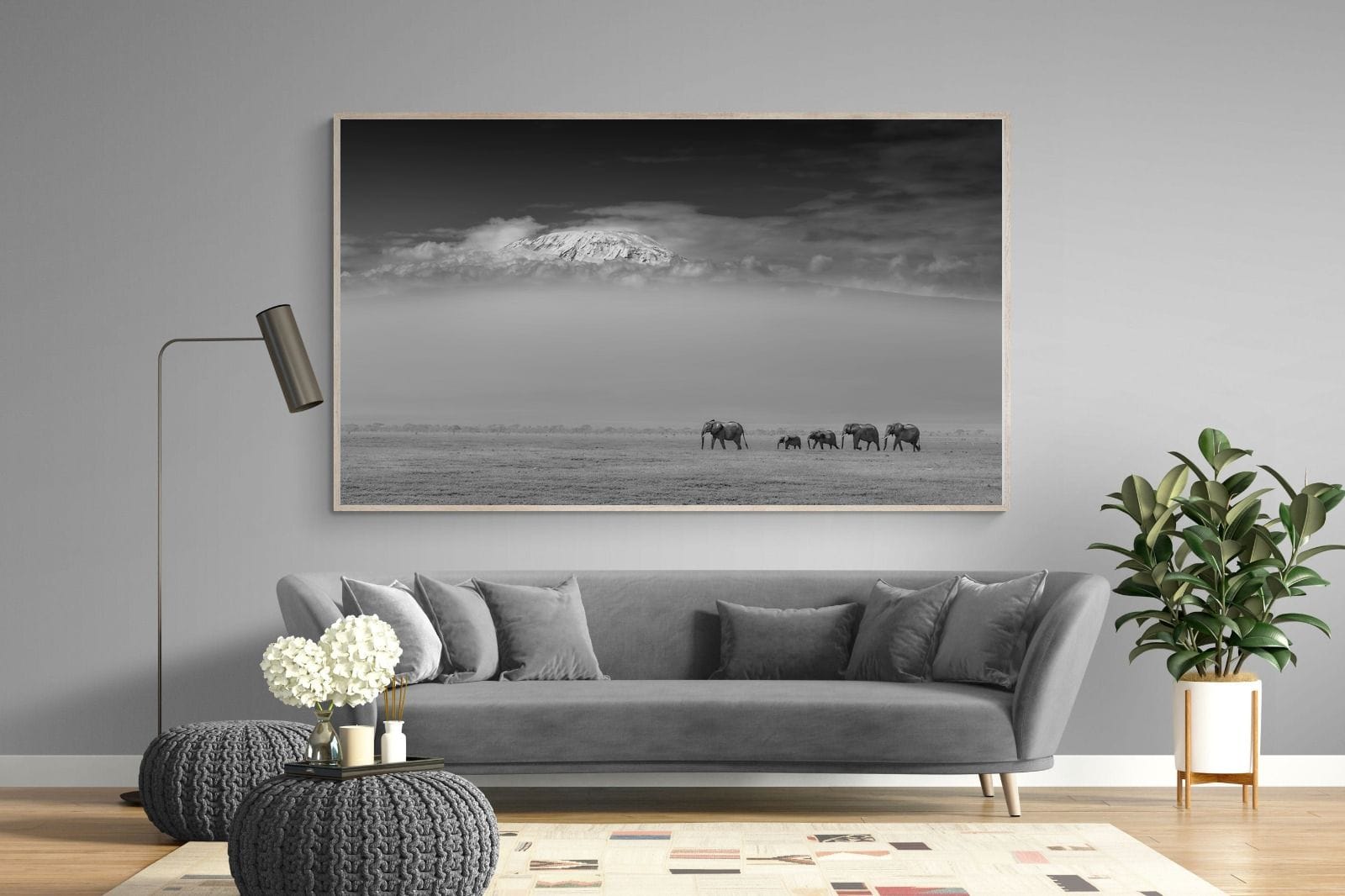 Mountain Elephants-Wall_Art-220 x 130cm-Mounted Canvas-Wood-Pixalot