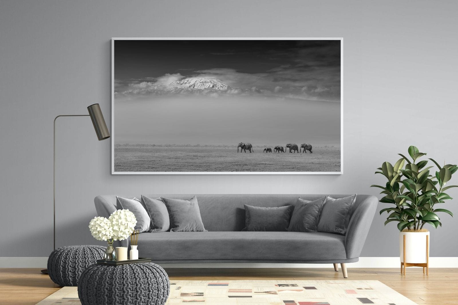 Mountain Elephants-Wall_Art-220 x 130cm-Mounted Canvas-White-Pixalot