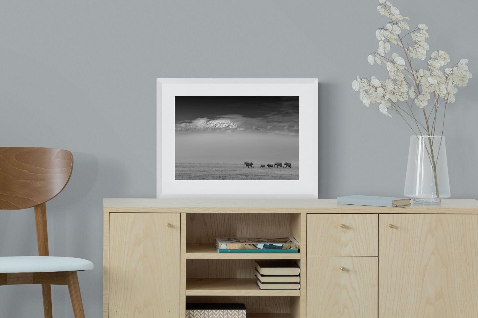 Mountain Elephants-Wall_Art-60 x 45cm-Framed Print-White-Pixalot