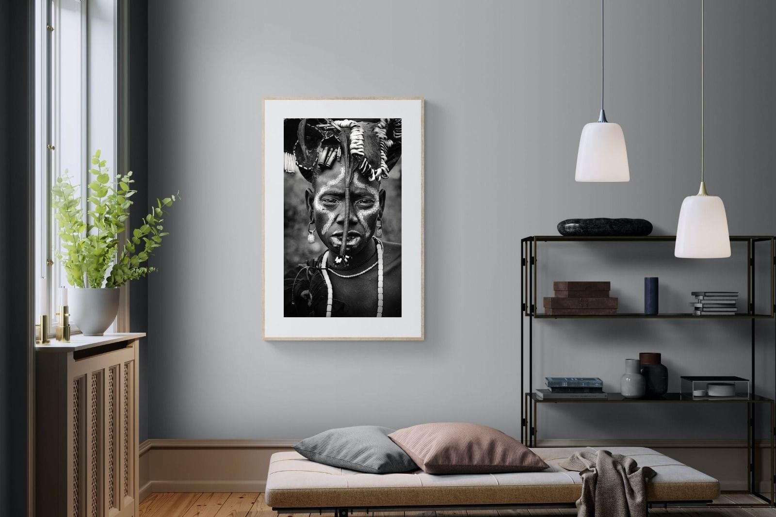 Mursi Tribesman-Wall_Art-100 x 150cm-Framed Print-Wood-Pixalot