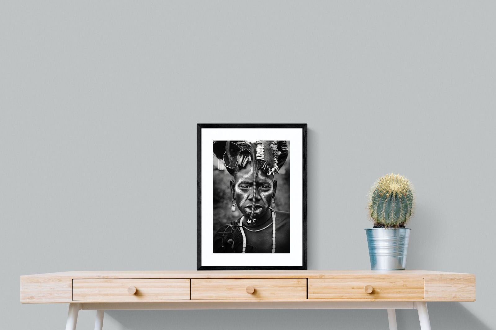 Mursi Tribesman-Wall_Art-45 x 60cm-Framed Print-Black-Pixalot