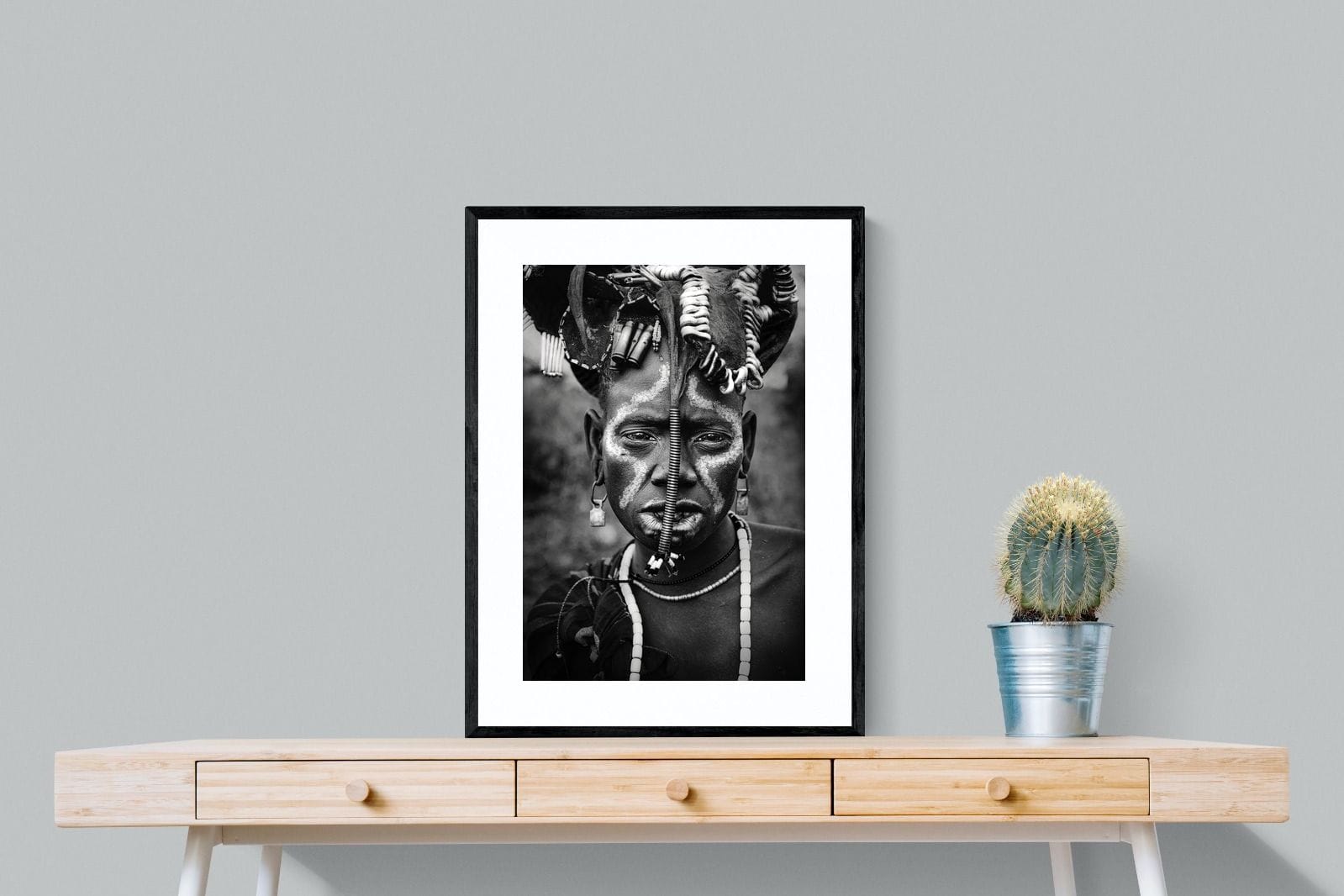 Mursi Tribesman-Wall_Art-60 x 80cm-Framed Print-Black-Pixalot