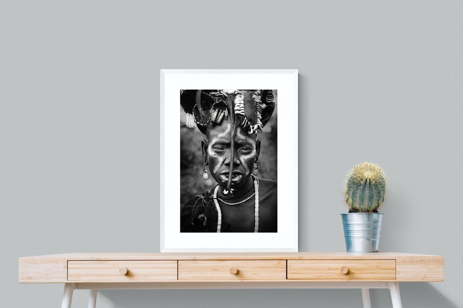 Mursi Tribesman-Wall_Art-60 x 80cm-Framed Print-White-Pixalot