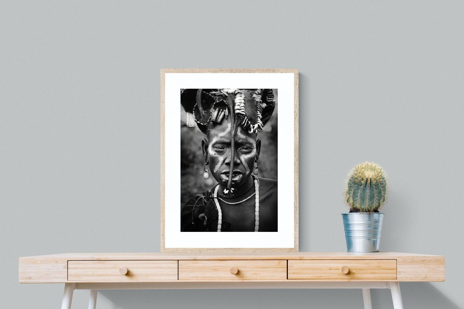 Mursi Tribesman-Wall_Art-60 x 80cm-Framed Print-Wood-Pixalot