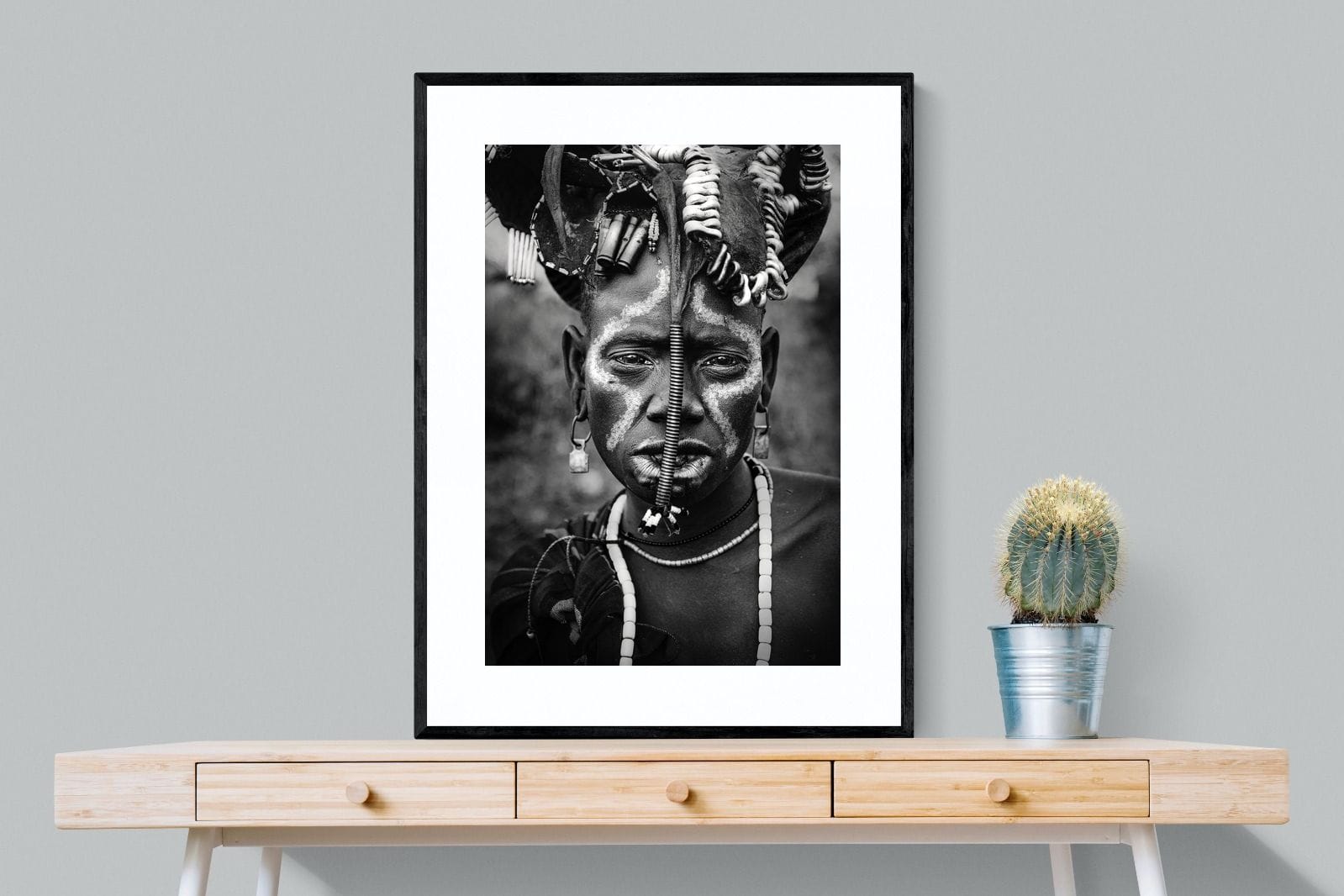 Mursi Tribesman-Wall_Art-75 x 100cm-Framed Print-Black-Pixalot