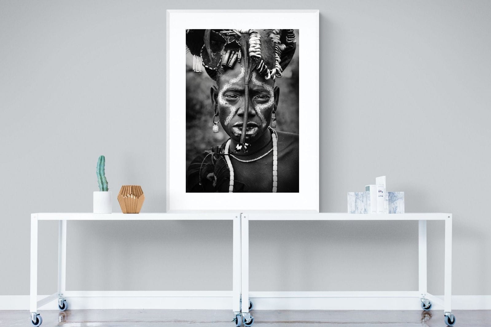 Mursi Tribesman-Wall_Art-90 x 120cm-Framed Print-White-Pixalot