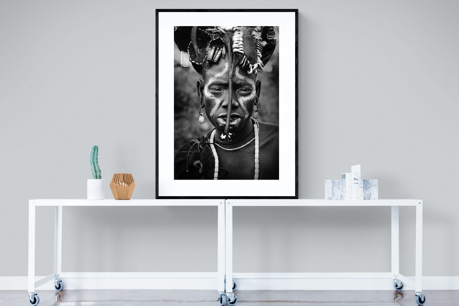 Mursi Tribesman-Wall_Art-90 x 120cm-Framed Print-Black-Pixalot