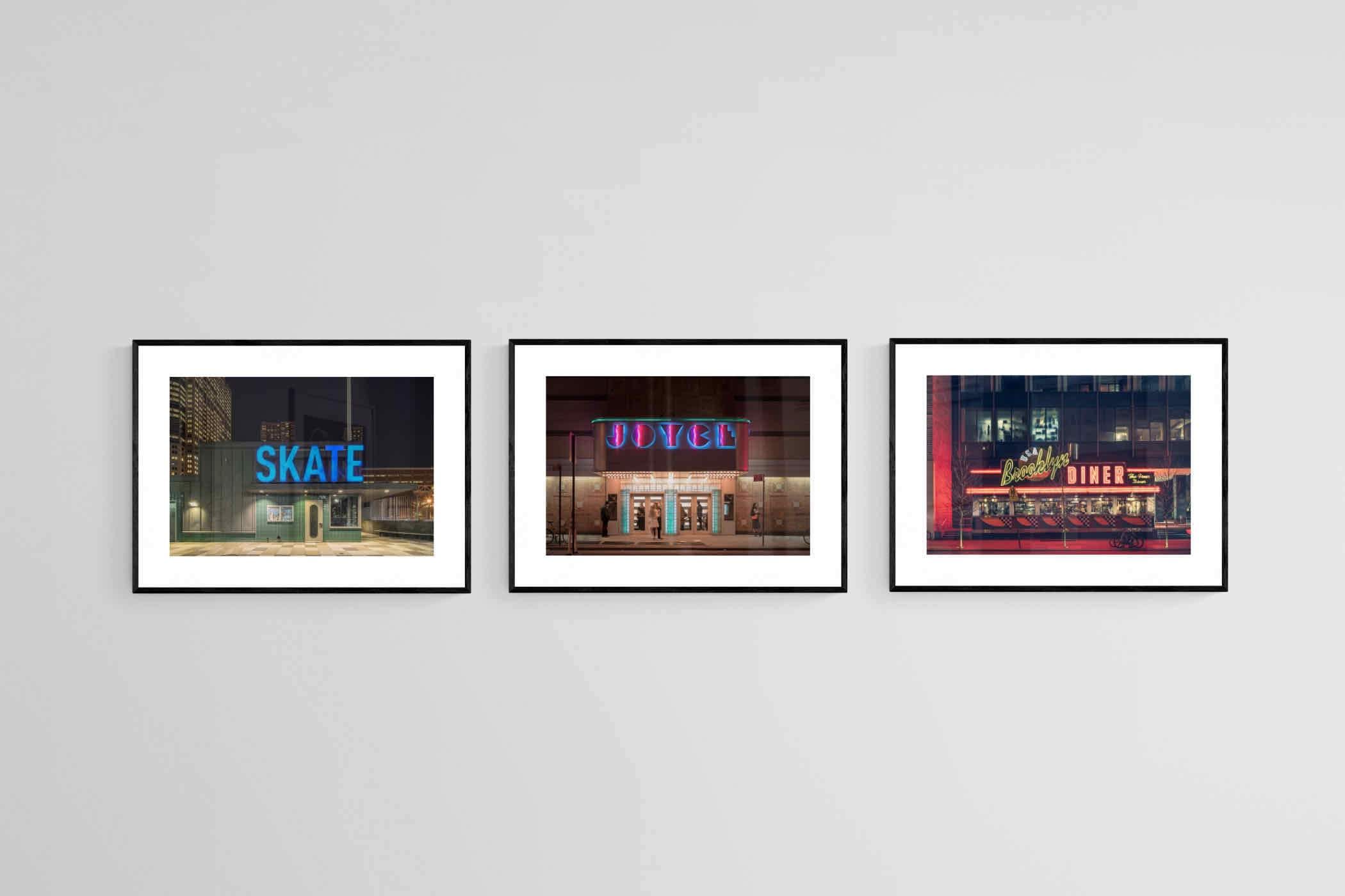 Neon Brooklyn Set-Wall_Art-60 x 45cm (x3)-Framed Print-Black-Pixalot