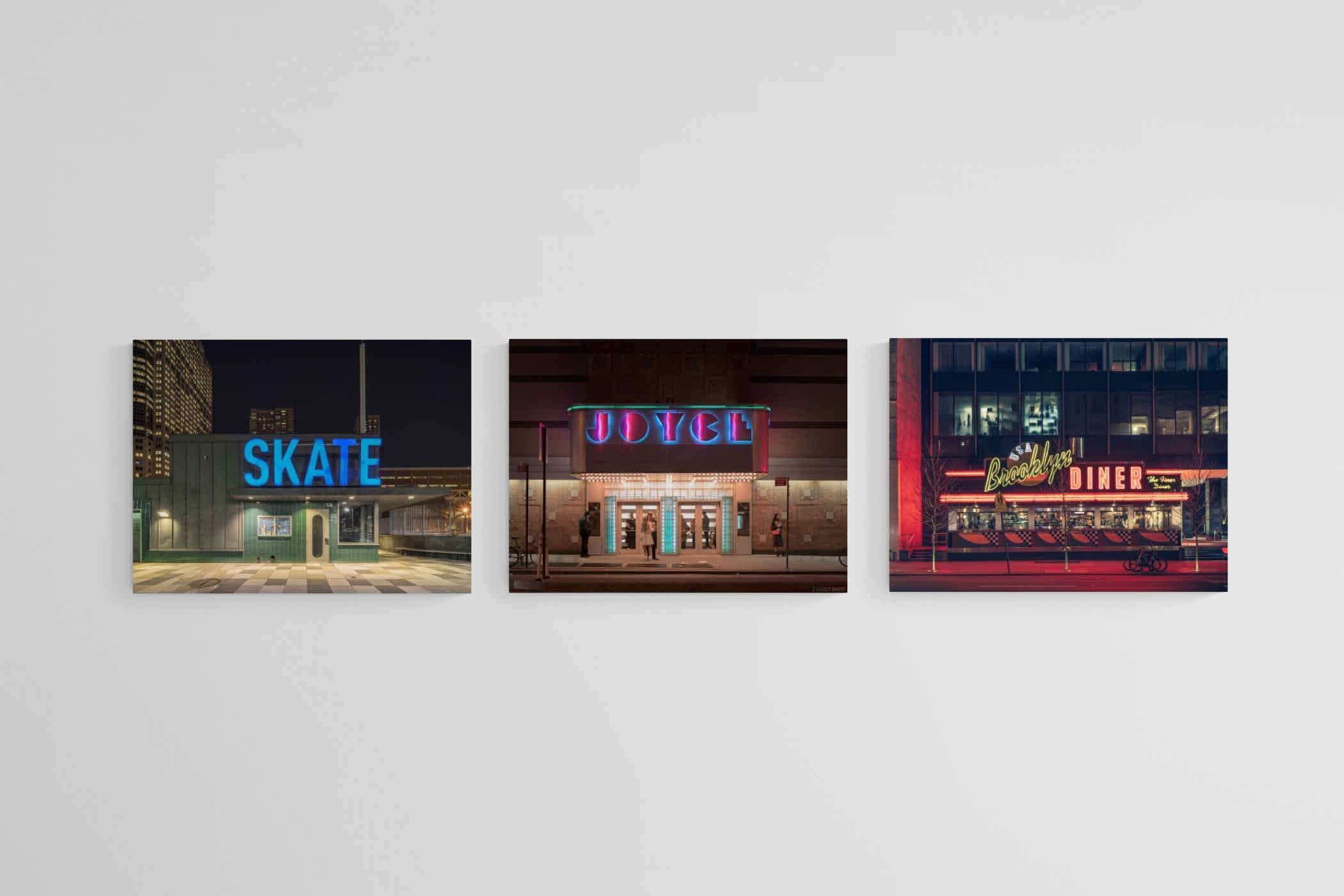 Neon Brooklyn Set-Wall_Art-60 x 45cm (x3)-Mounted Canvas-No Frame-Pixalot