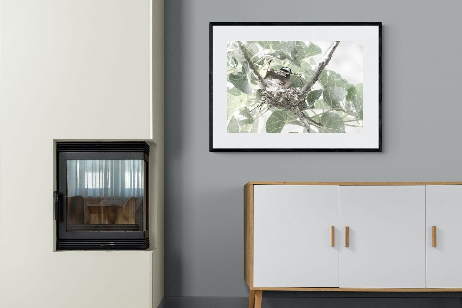 Nesting Bulbul-Wall_Art-100 x 75cm-Framed Print-Black-Pixalot