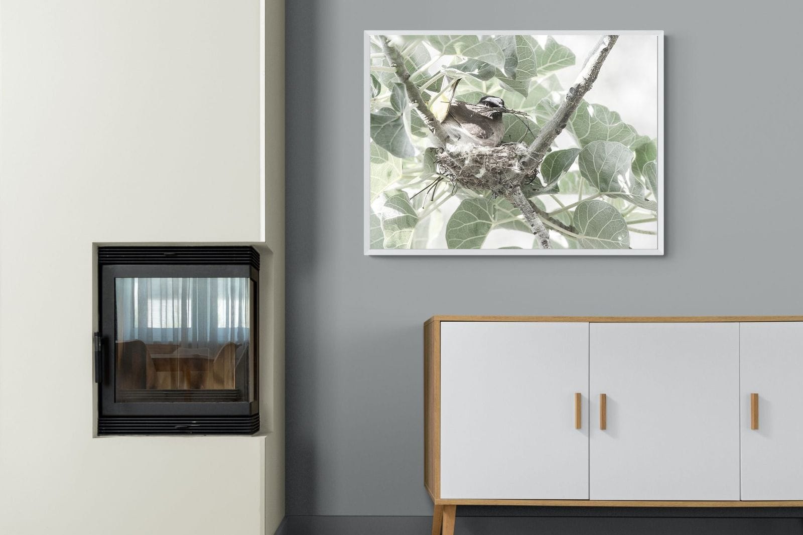 Nesting Bulbul-Wall_Art-100 x 75cm-Mounted Canvas-White-Pixalot