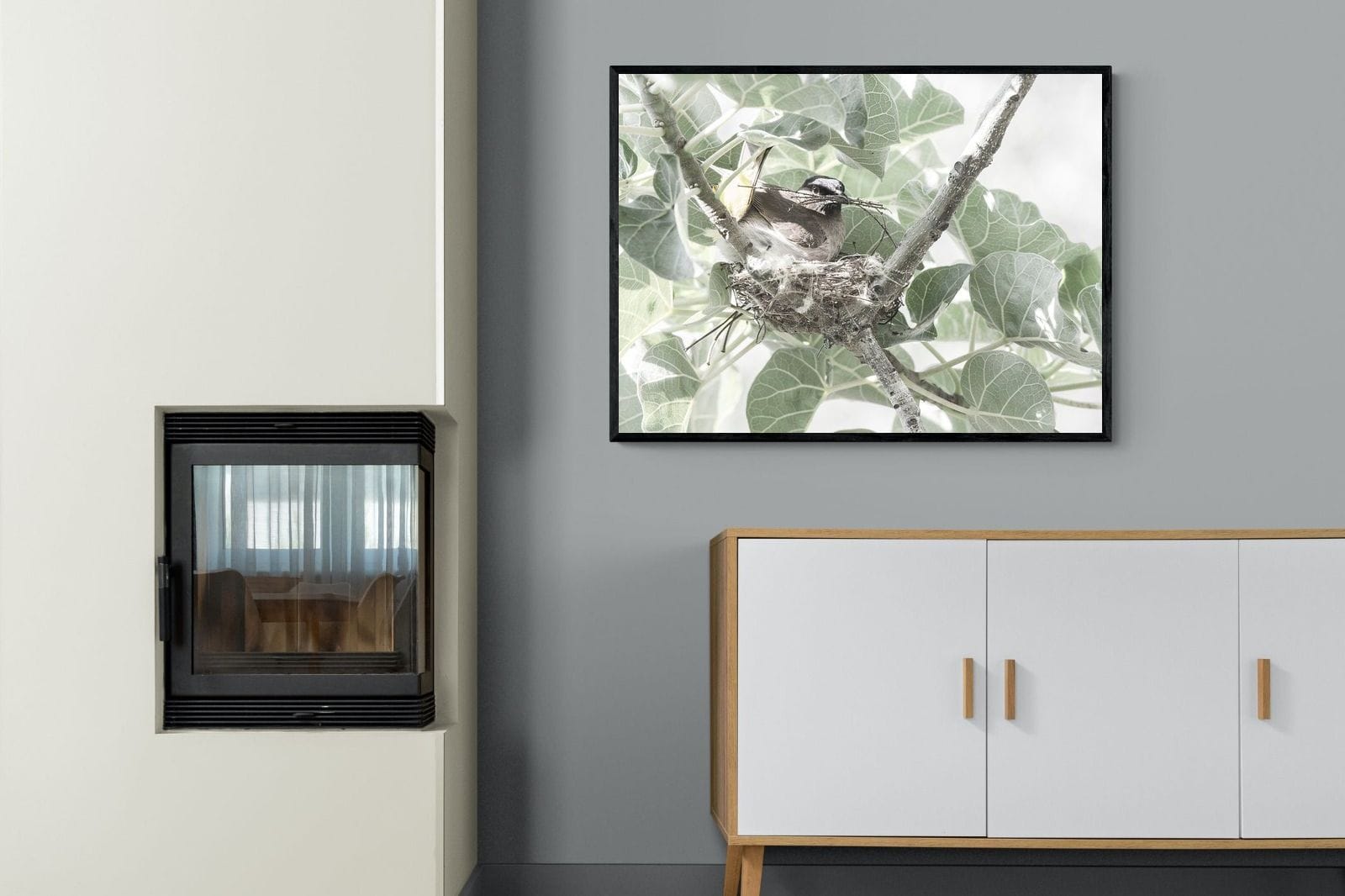 Nesting Bulbul-Wall_Art-100 x 75cm-Mounted Canvas-Black-Pixalot