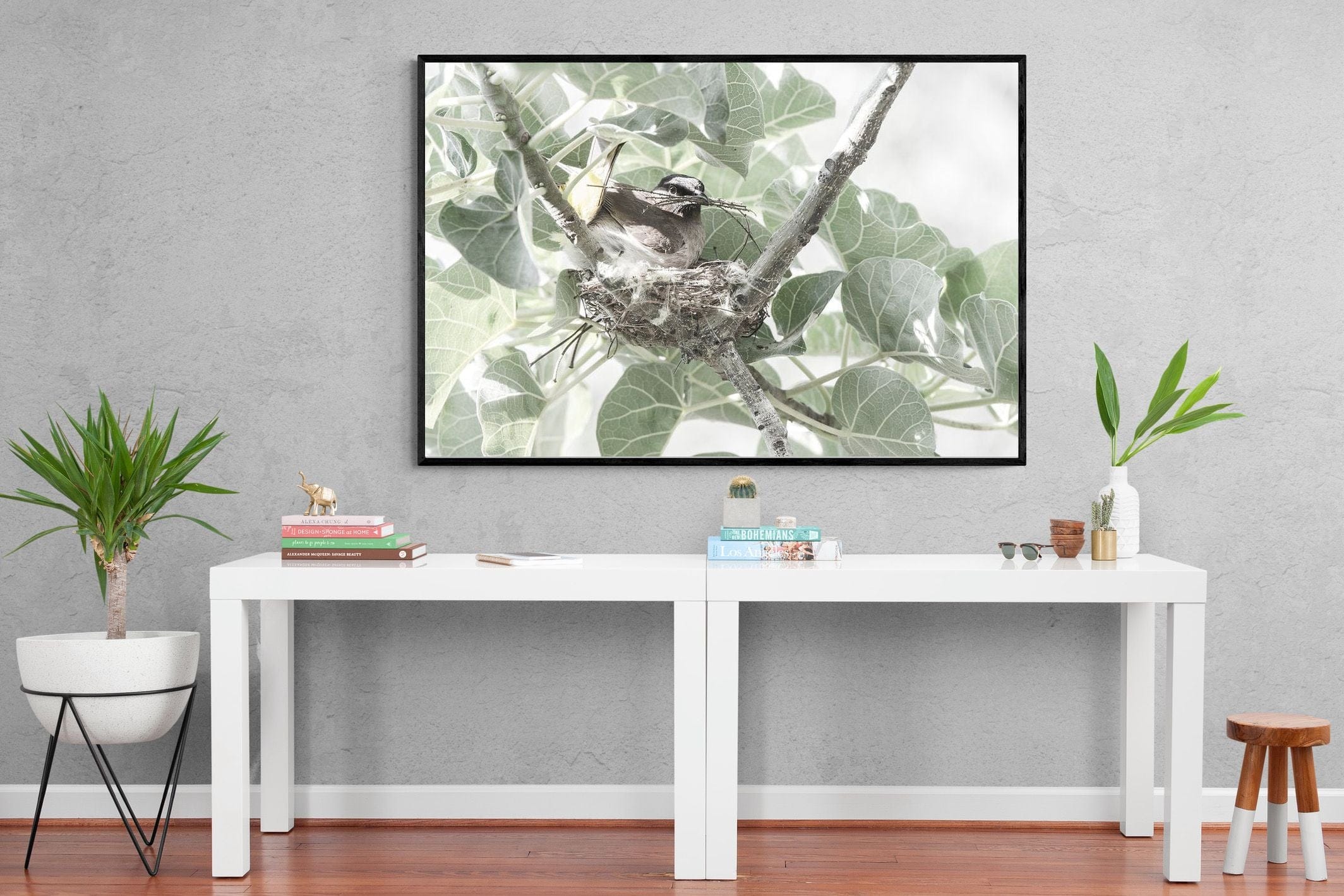 Nesting Bulbul-Wall_Art-150 x 100cm-Mounted Canvas-Black-Pixalot