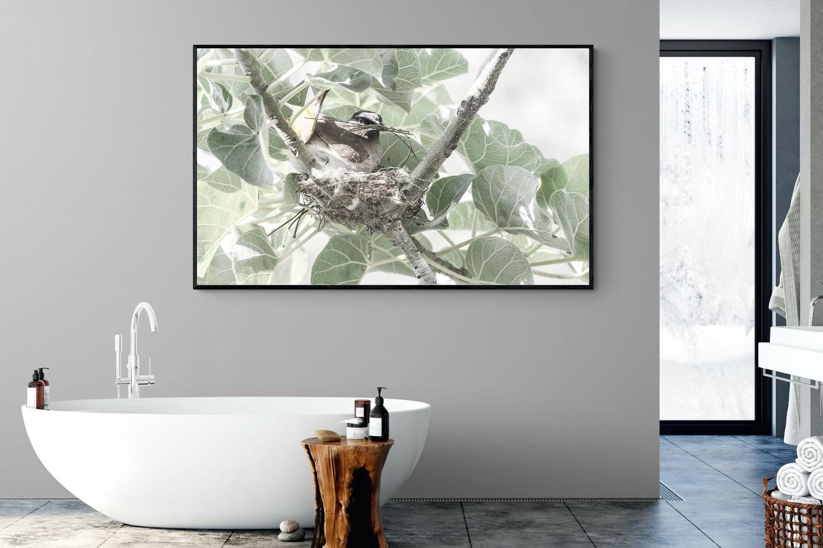 Nesting Bulbul-Wall_Art-180 x 110cm-Mounted Canvas-Black-Pixalot