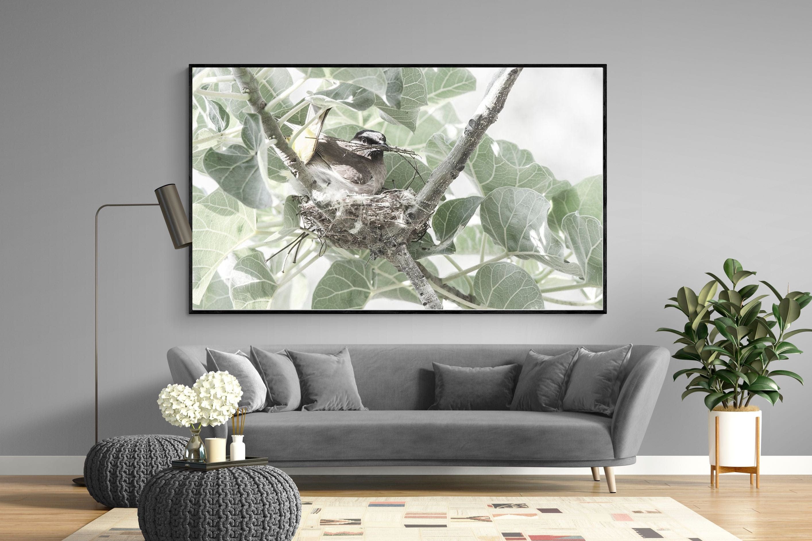 Nesting Bulbul-Wall_Art-220 x 130cm-Mounted Canvas-Black-Pixalot