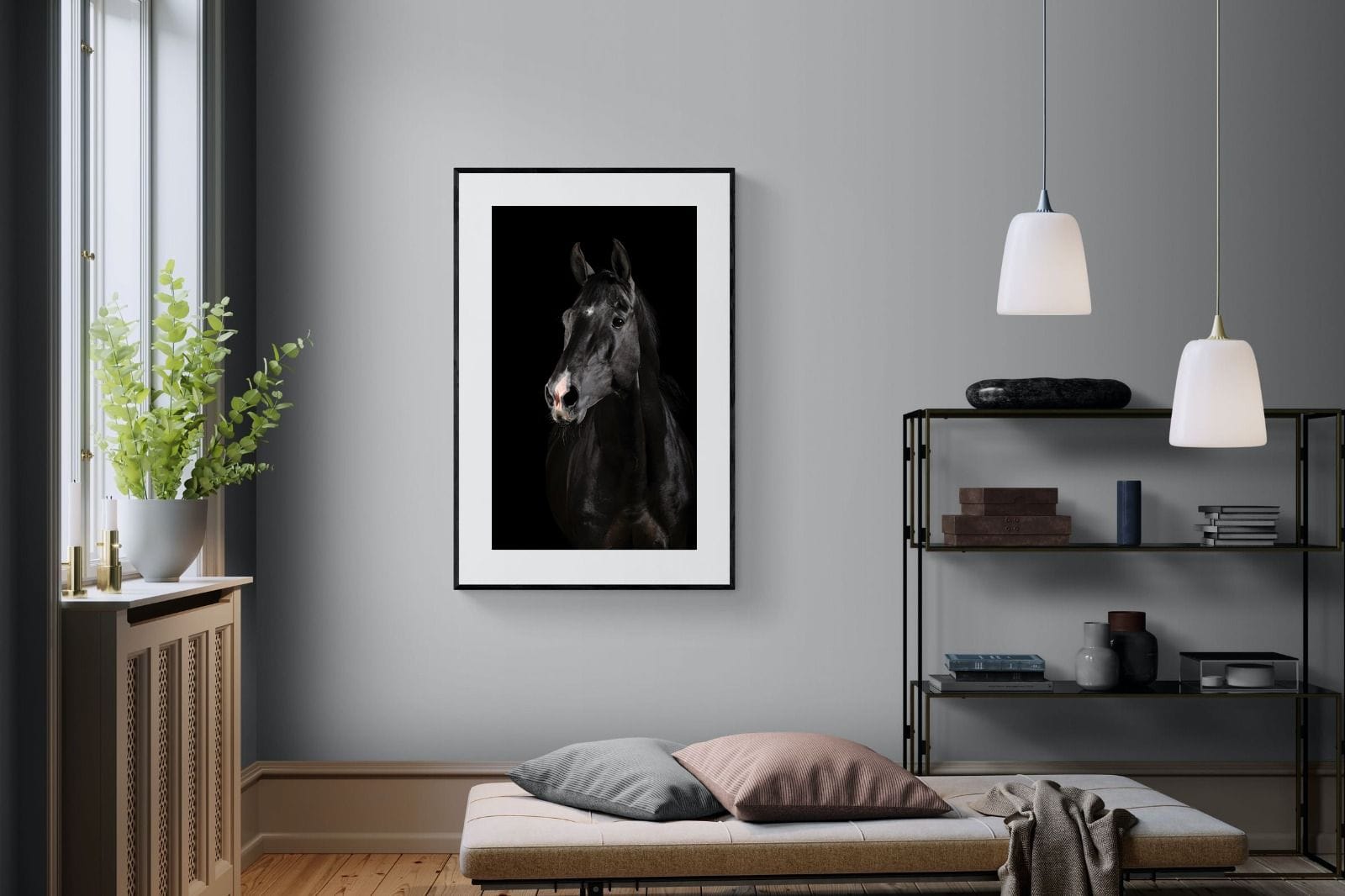Night Horse-Wall_Art-100 x 150cm-Framed Print-Black-Pixalot