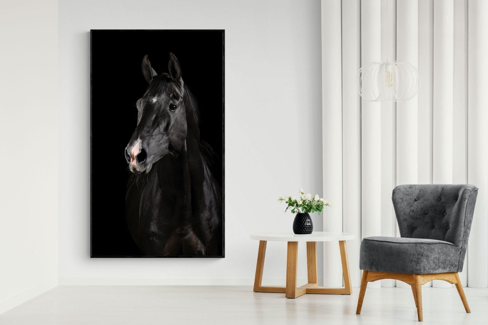 Night Horse-Wall_Art-130 x 220cm-Mounted Canvas-Black-Pixalot