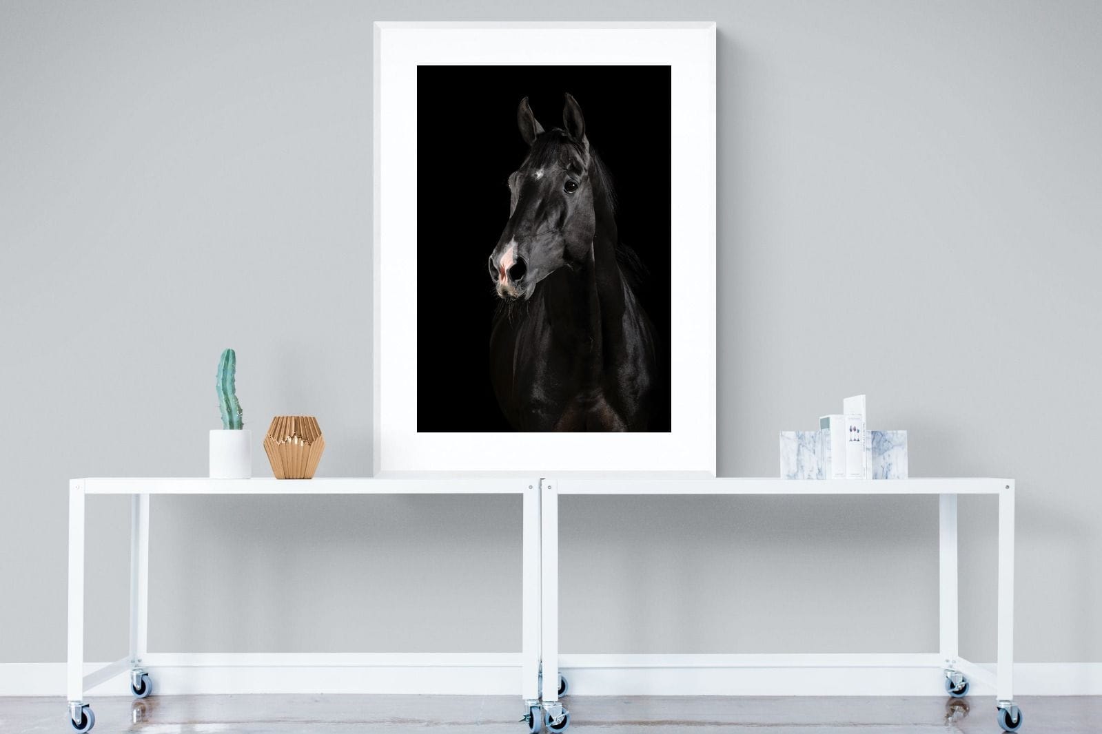 Night Horse-Wall_Art-90 x 120cm-Framed Print-White-Pixalot