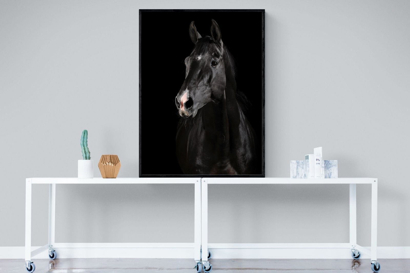 Night Horse-Wall_Art-90 x 120cm-Mounted Canvas-Black-Pixalot