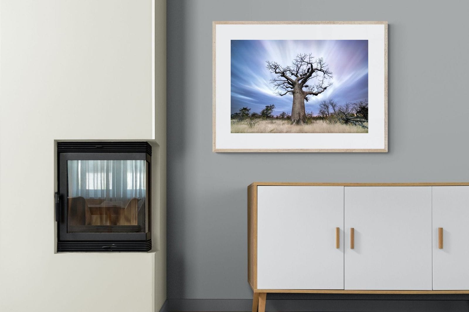 Night Sky Baobab-Wall_Art-100 x 75cm-Framed Print-Wood-Pixalot