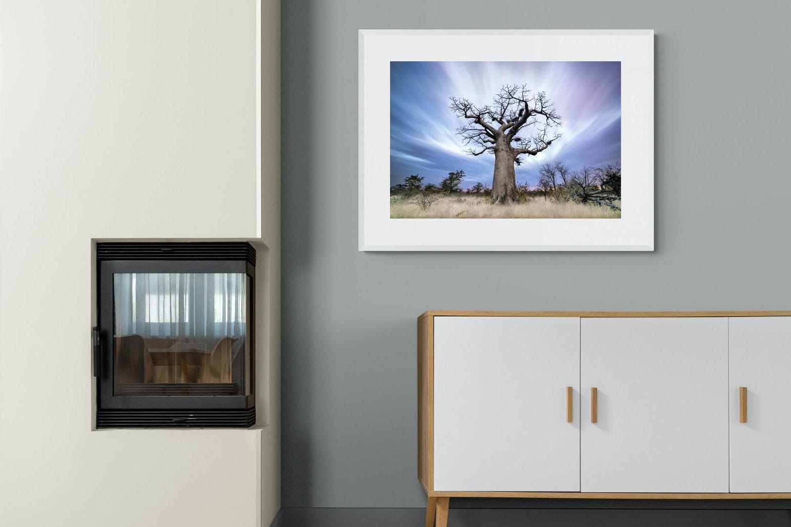 Night Sky Baobab-Wall_Art-100 x 75cm-Framed Print-White-Pixalot