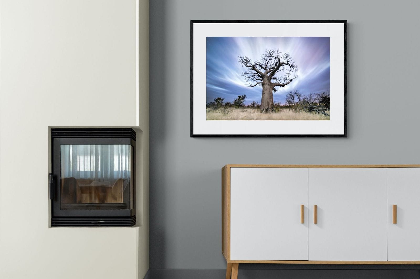 Night Sky Baobab-Wall_Art-100 x 75cm-Framed Print-Black-Pixalot