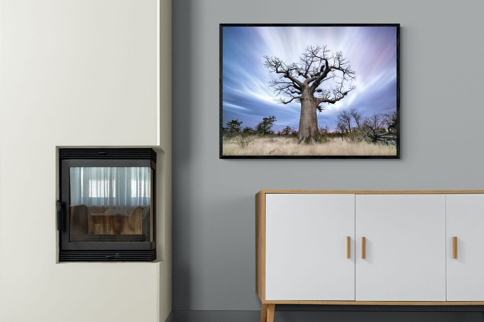 Night Sky Baobab-Wall_Art-100 x 75cm-Mounted Canvas-Black-Pixalot
