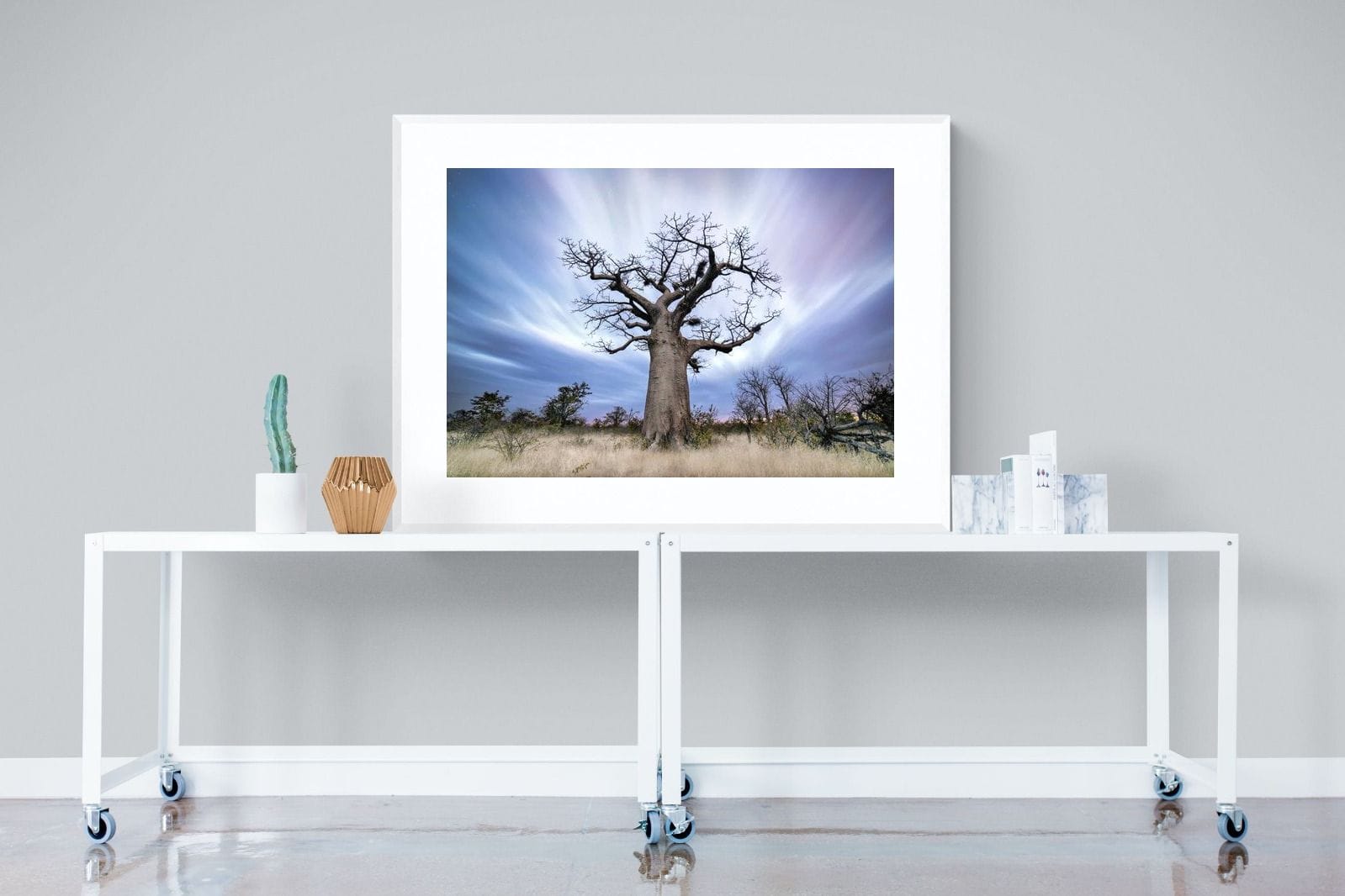 Night Sky Baobab-Wall_Art-120 x 90cm-Framed Print-White-Pixalot
