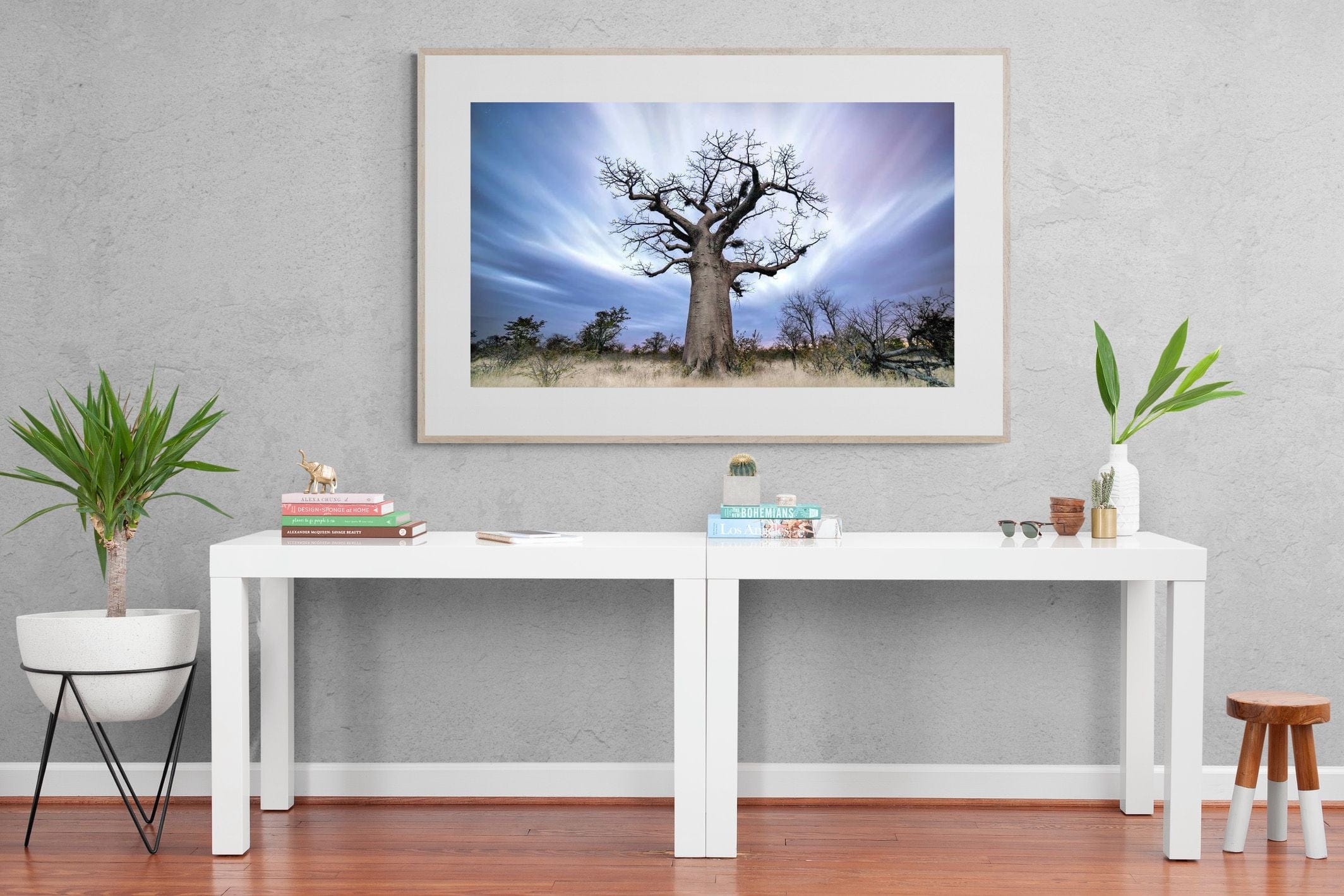 Night Sky Baobab-Wall_Art-150 x 100cm-Framed Print-Wood-Pixalot
