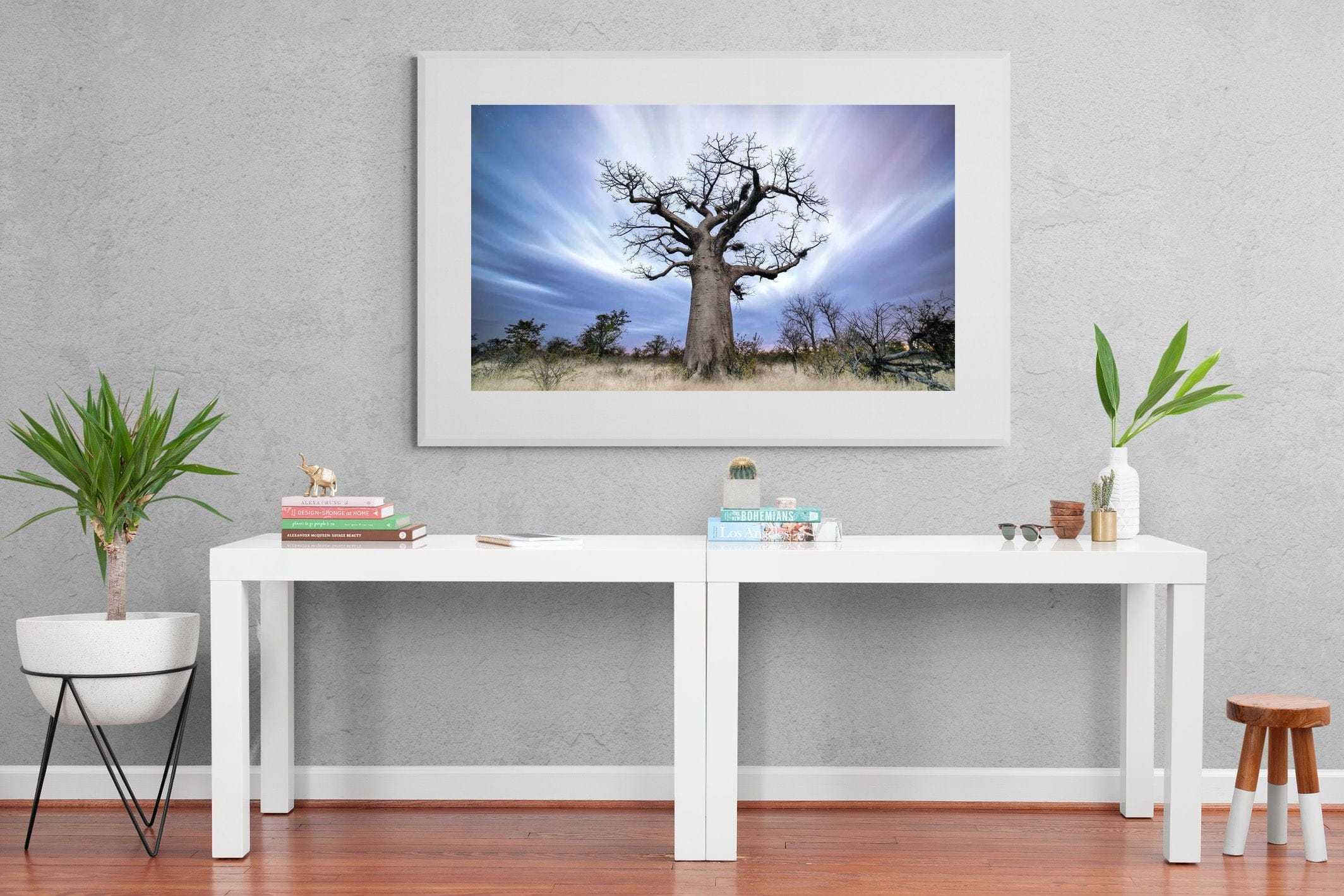 Night Sky Baobab-Wall_Art-150 x 100cm-Framed Print-White-Pixalot