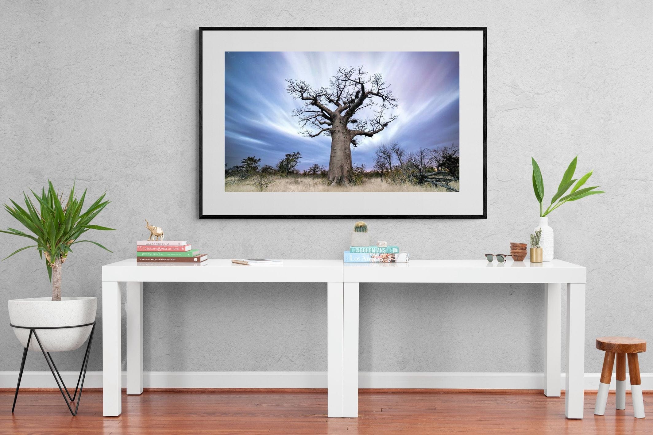 Night Sky Baobab-Wall_Art-150 x 100cm-Framed Print-Black-Pixalot