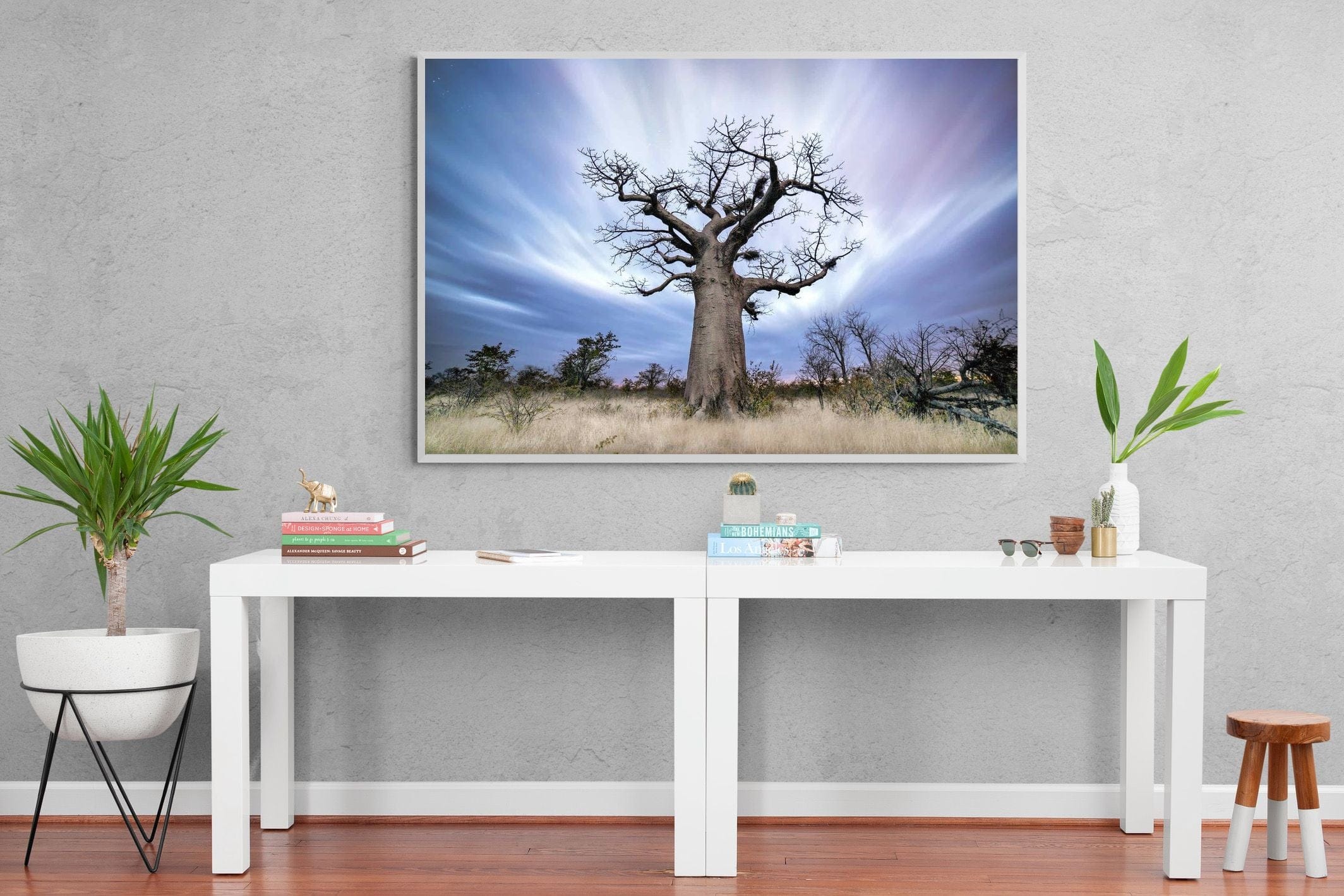 Night Sky Baobab-Wall_Art-150 x 100cm-Mounted Canvas-White-Pixalot