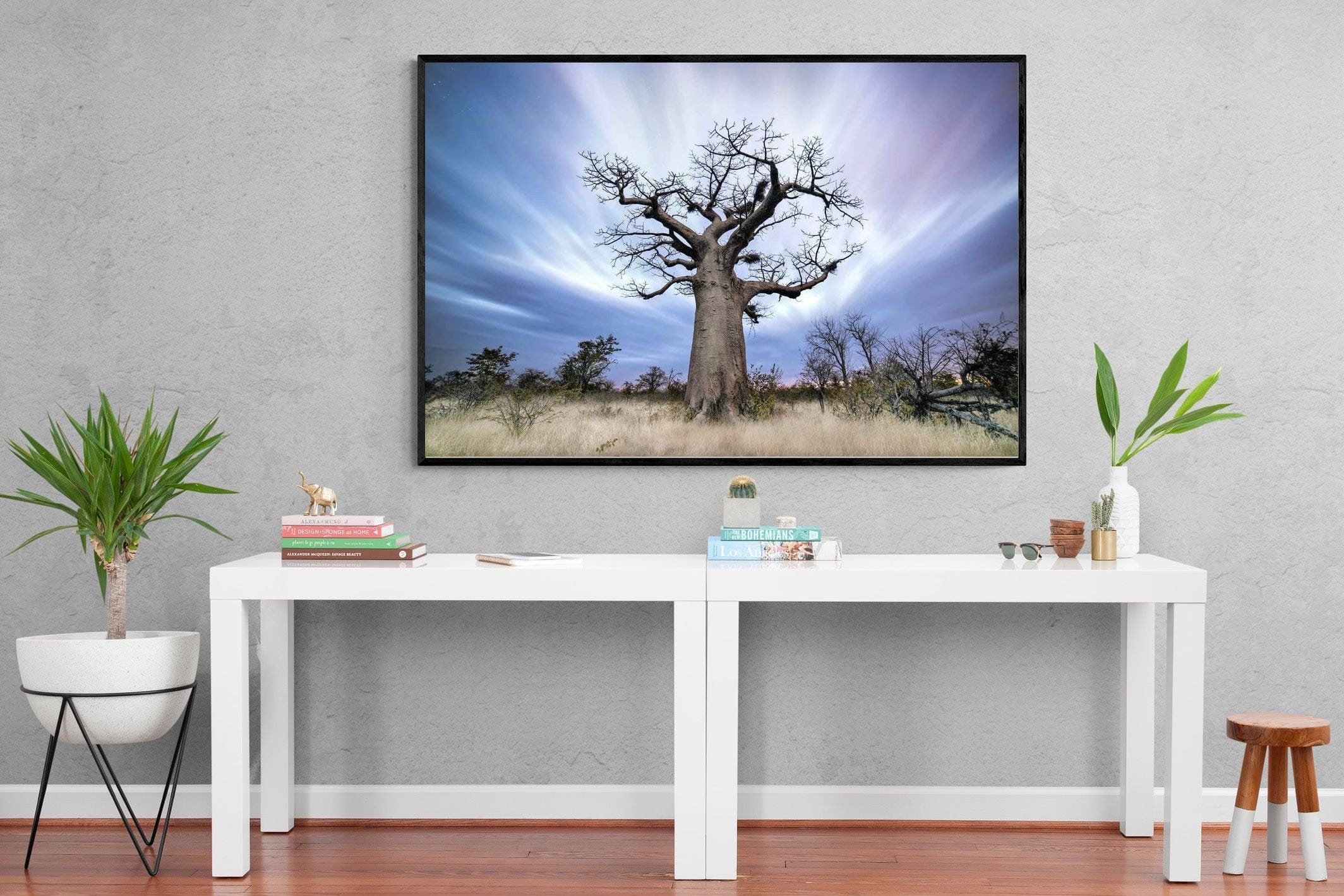 Night Sky Baobab-Wall_Art-150 x 100cm-Mounted Canvas-Black-Pixalot