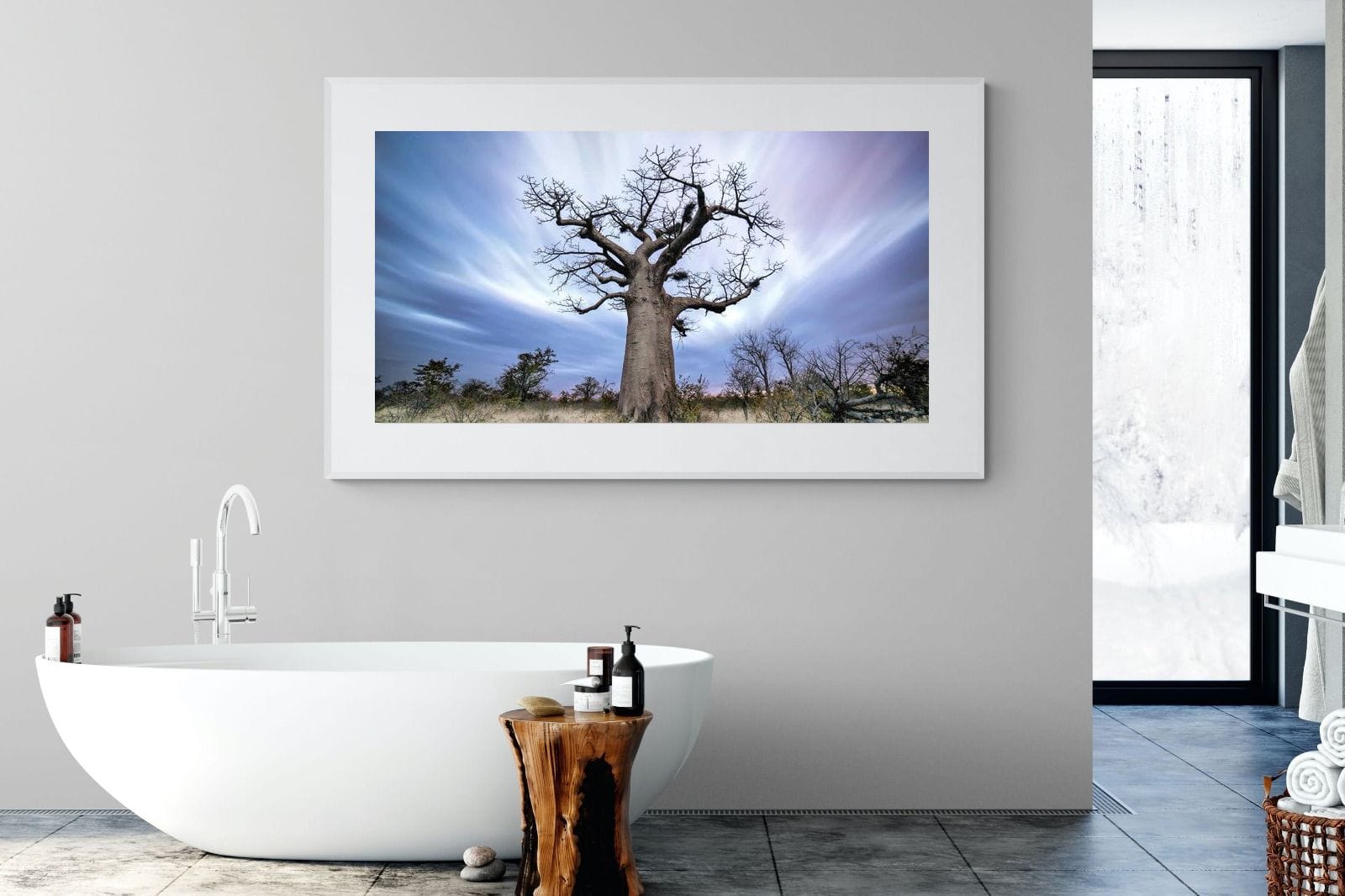 Night Sky Baobab-Wall_Art-180 x 110cm-Framed Print-White-Pixalot