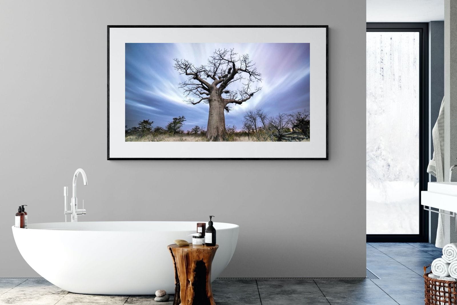 Night Sky Baobab-Wall_Art-180 x 110cm-Framed Print-Black-Pixalot