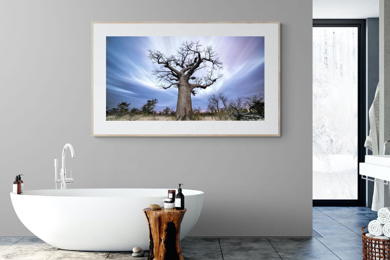 Night Sky Baobab-Wall_Art-180 x 110cm-Framed Print-Wood-Pixalot