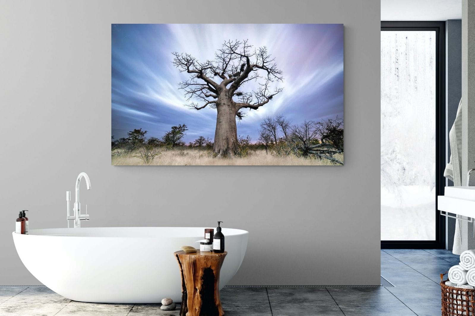 Night Sky Baobab-Wall_Art-180 x 110cm-Mounted Canvas-No Frame-Pixalot