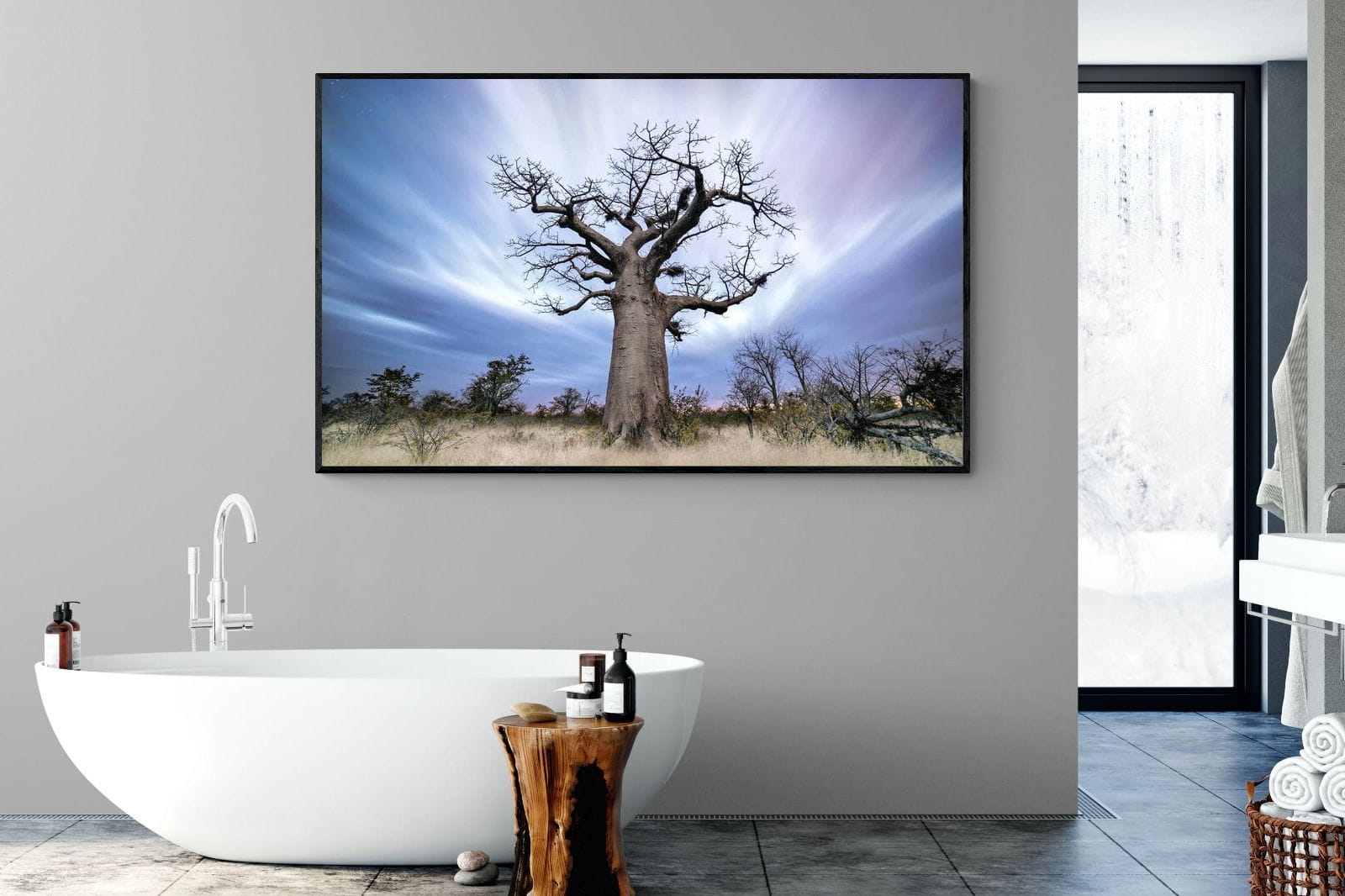 Night Sky Baobab-Wall_Art-180 x 110cm-Mounted Canvas-Black-Pixalot